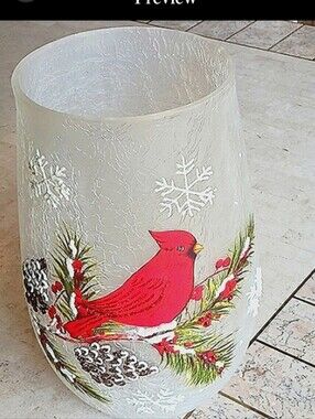 Vase 11" inch crackle glass /with cardinal,by Valeri/Qvc/w-drop In Lights
